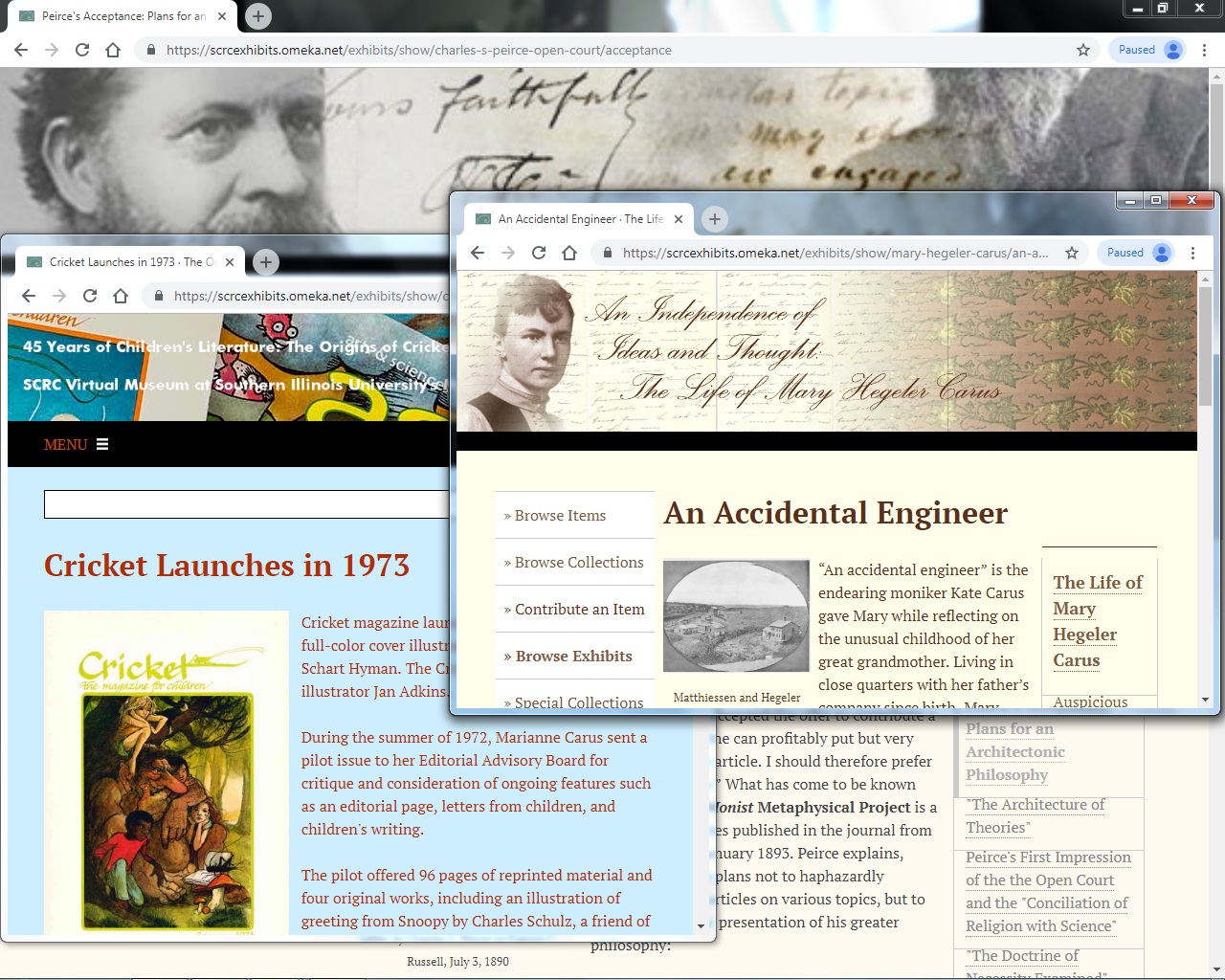 Multiple Browsers Open to Different Online Exhibits